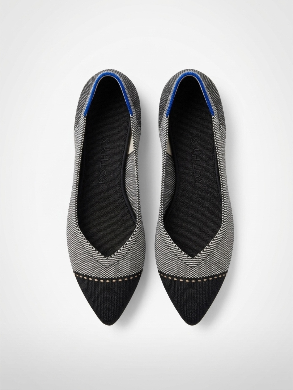 Rothy's Pointed Toe Flats Size W7 Black and White Knit